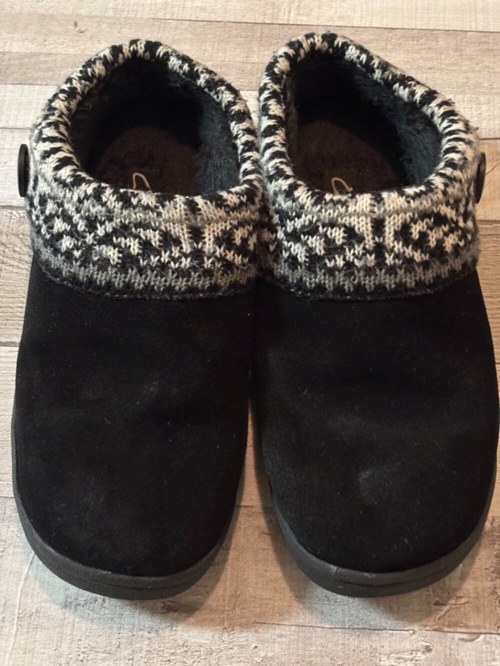 Clarks Black & Cream Knit-Lined Slippers – Women’s Size 10M - Picture 2 of 7